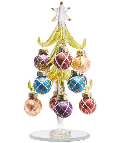 Green Glass Tree 6 Inch with Multi Color Ornaments