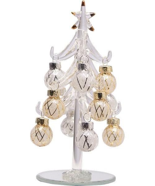 Clear Glass Tree 6 Inch with Silver and Gold Ornaments