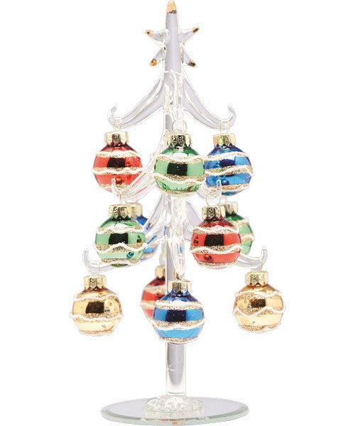 Clear Glass Tree 8 Inch with Multi Color Ornaments