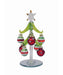 Green Glass Tree 6 inch with 8 Jeweled and Striped Ornaments