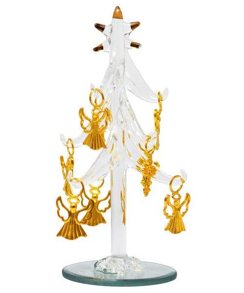 Clear Glass Tree 6 inch with 9 Angel and Cross Ornaments
