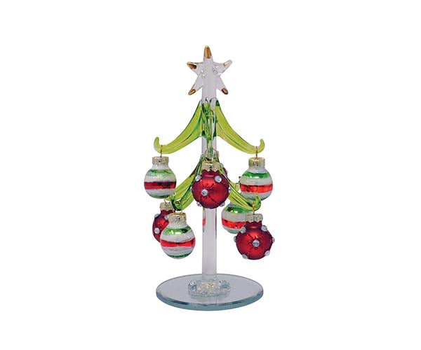 Tree - Green with 8 Jeweled/Striped Ornaments - 6 inch GB