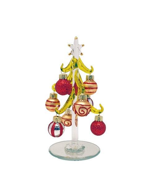 Green Tree with Red, Gold, Silver 6 inch with 9 Ornaments PVC