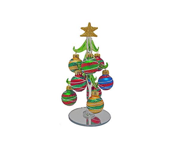 Green Glass Tree 5.5 inch with Multi-color Ornaments.