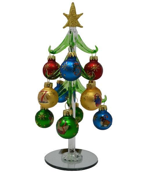 Green Tree 12 Days of Christmas 8 inch with 12 Ornaments PVC