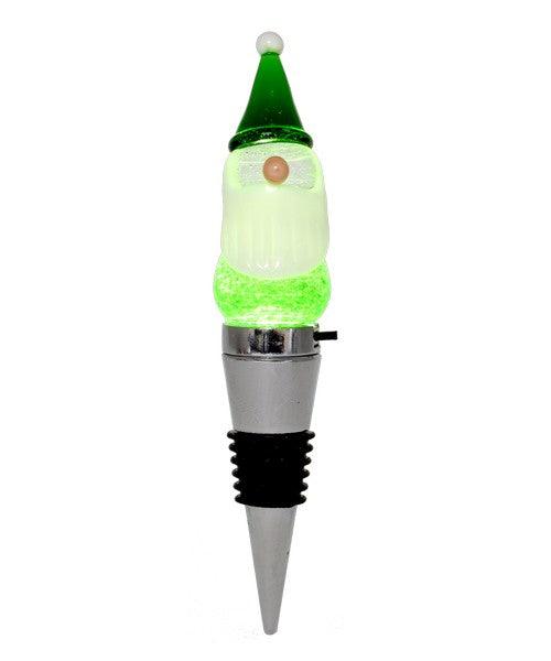 Glass Bottle Stopper Santa Gnome Light Up Green