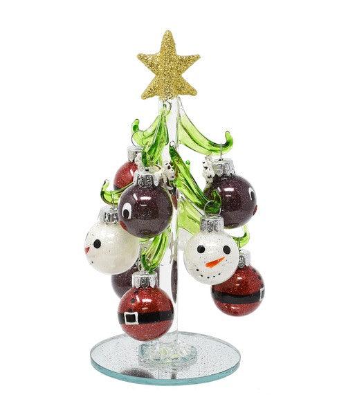 6"" Green Glass Tree with Santa's Helpers Ornaments