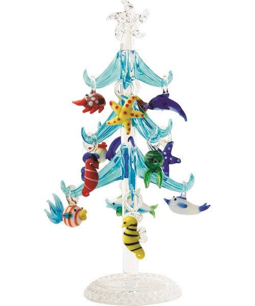 Blue Glass Tree 7.75 inch with Sea Life Ornaments