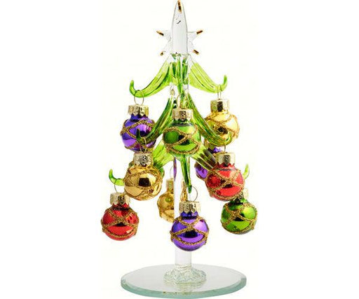 Green Glass Tree 6 inch with 12 Shiny Ornaments