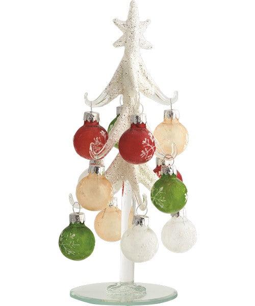 Frosted Glass Tree 8 Inch with 12 Ornaments