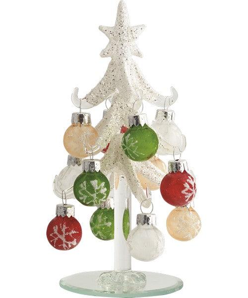Frosted White Glass Tree 6 Inch with 12 Ornaments