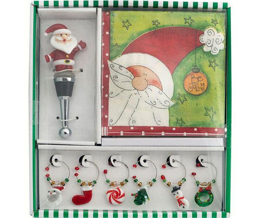 Hostess Set - Santa - Napkins + 4 Wine Charms + BS