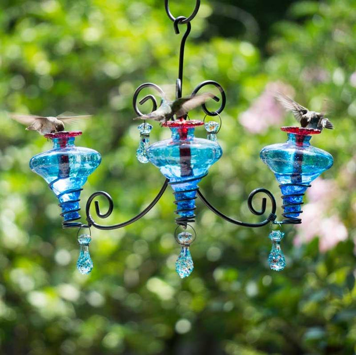 Parasol Mini Blossom Chandelier 3 Sprinkles Hummingbird Feeder Aqua
